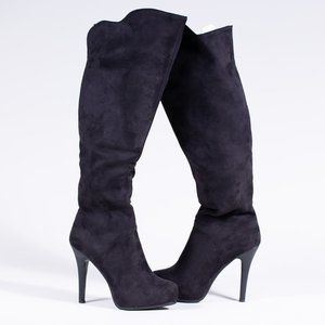 Black Suede Knee High Tall High Heeled Boots sz:9